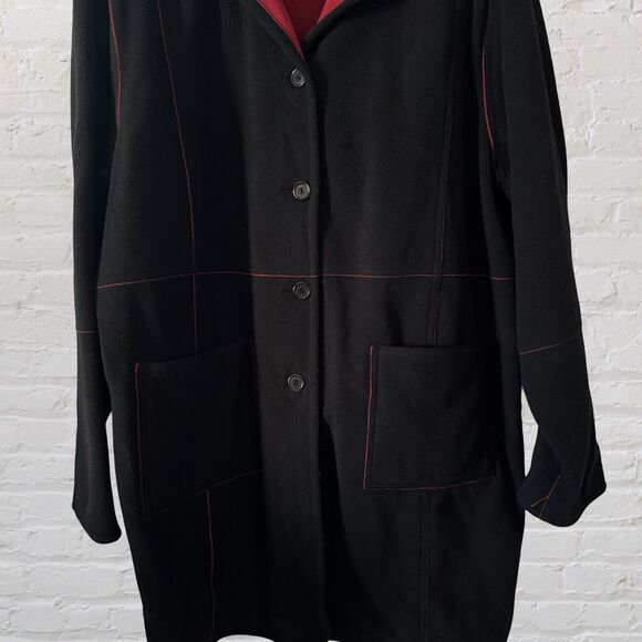 NWT Susan Graver Reversible Black Red Fleece Coat  Size  1X Full Front Button - Picture 4 of 16